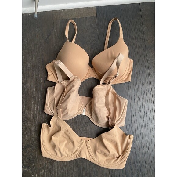 LOT (3) Skims & Spanx Bras 34D/34DD Nude Beige Lightly Lined Front Closure - Picture 1 of 12